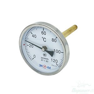 Фото товара «Термометр биметаллический ЭКОМЕРА БТ-1-80, 0-120С, L=100. Код 22122», Котельное оборудование и аксессуары