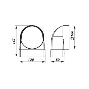 Фото товара «Соединитель угловой Era 612СК10ФП, 120*60 мм D=100 мм. Код 20023», Воздуховоды