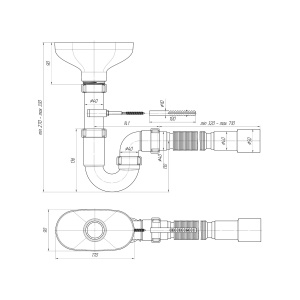 Фото товара «Сифон АНИ DR0115 1 1/2"*40 прямоточный с разрывом струи, с гибкой трубой 40*40/50. Код 21353», Отводная арматура