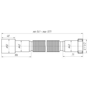 Фото товара «Гибкая труба Ани K116 удлиненная (1 1/2"-40/50), длина 800-1550 мм.. Код 2949», Отводная арматура