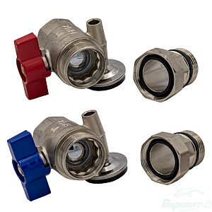 Фото товара «Комплект кранов с накидной гайкой 1" с термометром (2 шт). Код 28111», Краны шаровые и вентили