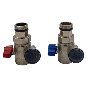 Фото товара «Комплект кранов с накидной гайкой 1" с термометром (2 шт). Код 28111», Краны шаровые и вентили